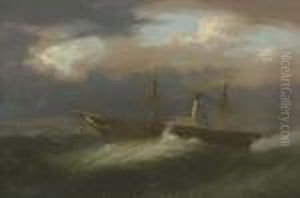 A Paddle Steamer Caught In A Gale Passing A Lighthouse A Paddle Steamer Caught In A Gale Passing A Lighthouse