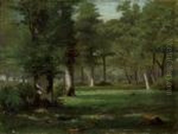 A Figure In A Wooded Landscape - view 1