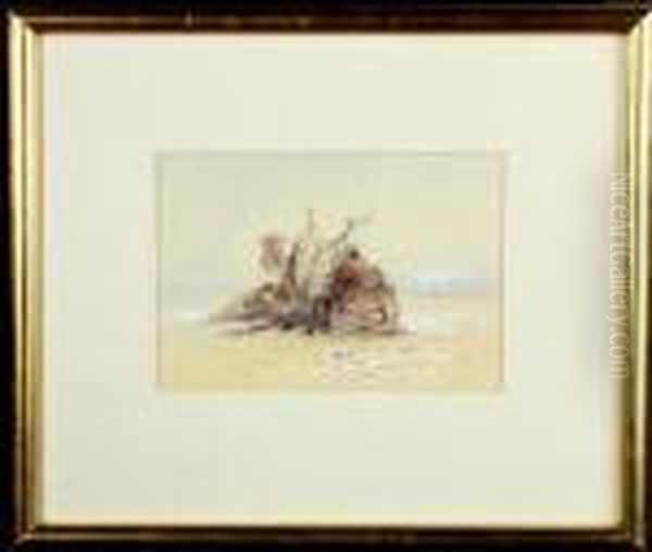 A Study Of A Saddled Camel Resting In The Desert. - view 1