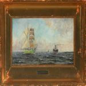 Sailing- And Steamships At Sea by Albert Edward Wang