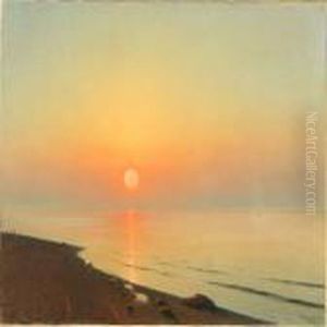 Coastal Scene At Sunset by Albert Edward Wang