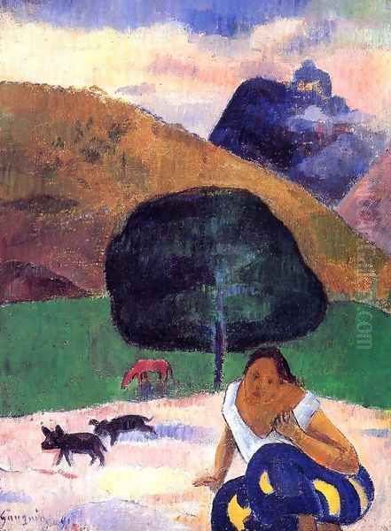 Landscape With Black Pigs And A Crouching Tahitian - view 1