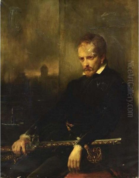 Portrait Of A Seated Man In 17th Century Dress With A Rifle Resting On His Lap. - view 1
