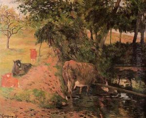 Landscape With Cows In An Orchard