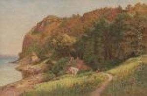 Houses By The Sea With Figure by Cyril Ward