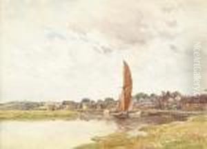 A Thames Barge On A River by Cyril Ward