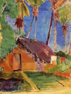 Thatched Hut under Palm Trees