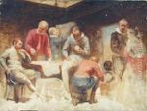 Interior Scene With Figures In 17th Century Costume Seated Around A Table Interior Scene With Figures In 17th Century Costume Seated Around A Table