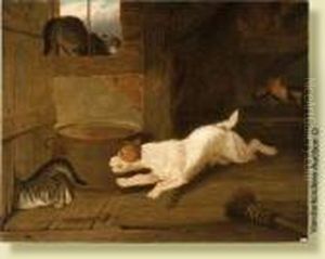 Chien Chassant Les Chats by Martin Theodore Ward