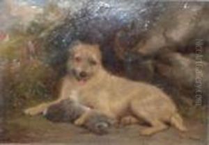 A Terrier With A Rabbit by Martin Theodore Ward
