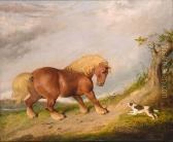 Portrait Of A Suffolk Punch With A Terrier - view 1