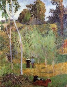 Shepherd And Shepherdess In A Meadow by Paul Gauguin