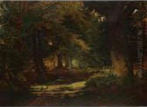 Woodland Scene With Rabbits by Edmund George Warren