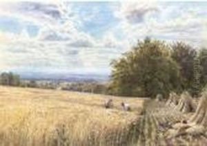 Harvesters In An Extensive Landscape by Edmund George Warren