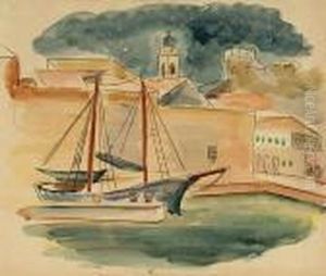 Dubrownik, Szkuner W Porcie by Waclaw Wasowicz