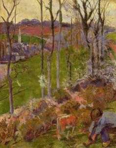 Winter Aka Young Breton Boy Adjusting His Clog by Paul Gauguin