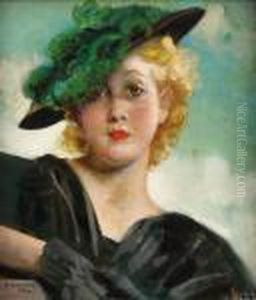 Elegante Au Chapeau Vert by Charles Joseph Watelet