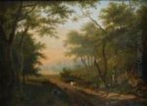 Bergers Et Leur Troupeau Sur Un Chemin by Charles Joseph Watelet