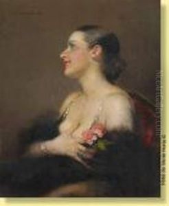 Jeune Femme Souriant En Robe De Soiree by Charles Joseph Watelet