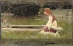 Girl Kneeling By Fountain by John William Waterhouse