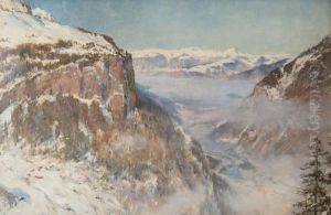 View In The Alps - by Ernest Albert Waterlow