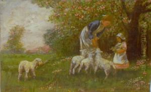 Feeding The Spring Lambs by Ernest Albert Waterlow