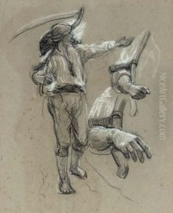 Studies Of A Labourer With A Scythe by Ernest Albert Waterlow