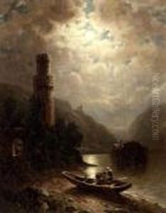 River Crossing By Moonlight. River Crossing By Moonlight.