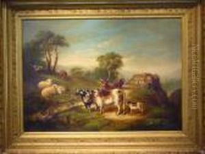 Cows And Sheep In A Landscape by Susan C. Waters