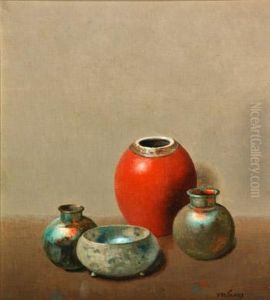 Still Life With Asian Jar And Ancient Glass by Harry Wilson Watrous