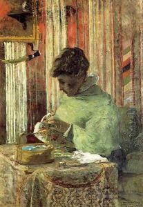 Woman Embroidering by Paul Gauguin