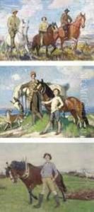 Mary, Hilda And George On Horseback, Studland by George Spencer Watson
