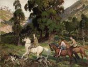 Mary And Her Parents Riding by George Spencer Watson