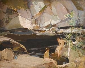 Two Boys Bathing In A Rockpool