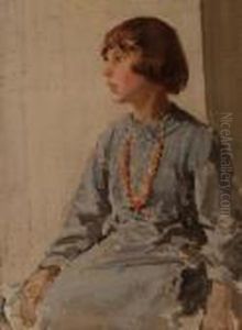 Sudy Of A Young Girl Wearing Coral Beads.