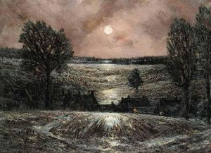 Untitled - Moonlit Village by Homer Ransford Watson