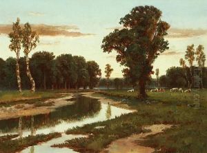 Grazing Cattle Near The River by Homer Ransford Watson
