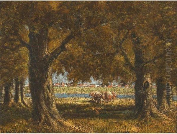 Cattle Grazing By A Stream - view 1