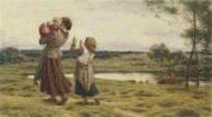 A Mother With Her Children By A River by John Dawson Watson