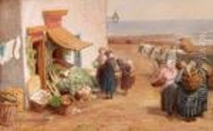 Market Scene With Figures, Coast To Distance by John Dawson Watson