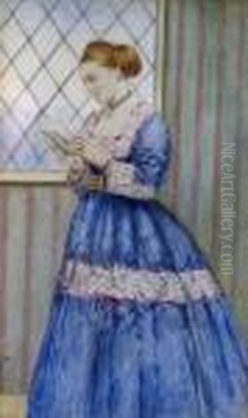 A Study Of Alady Reading In An Interior - view 1