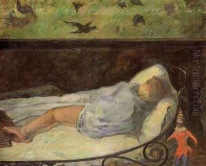 Young Girl Dreaming Aka Study Of A Child Asleep The Painters Daughter Line Rue Carcel by Paul Gauguin