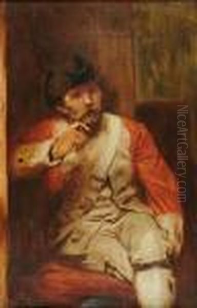 A Seated Soldier Smoking A Pipe - view 1