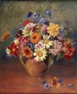 Still Life With Vase Of Spring Flowers by Elizabeth Mary Watt