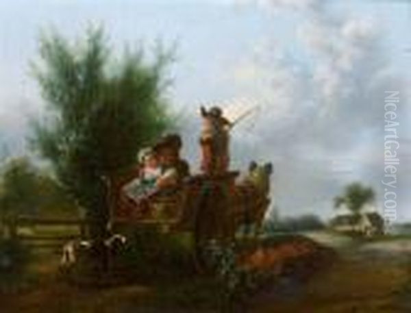 Couple De Paysans A L'arriere D'une Charrette Dans Un Paysage - view 1