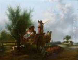 Couple De Paysans A L'arriere D'une Charrette Dans Un Paysage by Louis Joseph, Dit Watteau De Lille