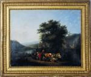 Village Gathering By A River by Louis Joseph, Dit Watteau De Lille