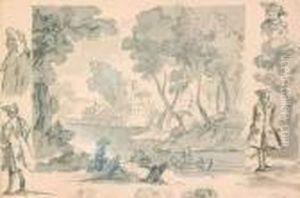 Paysage A La Ferme Fortifiee ... by Louis Joseph, Dit Watteau De Lille