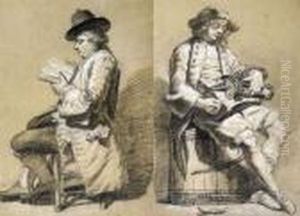 Le Joueur De Vielle Et Le Liseur : Une Paire by Louis Joseph, Dit Watteau De Lille