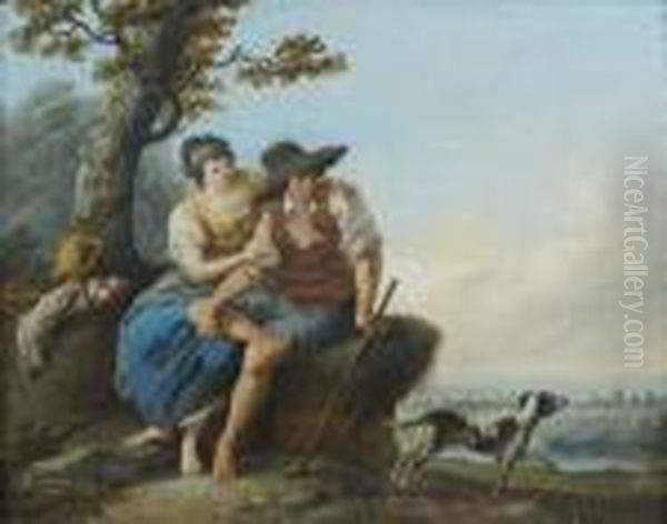 Couple De Bergers Dans Un Paysage - view 1